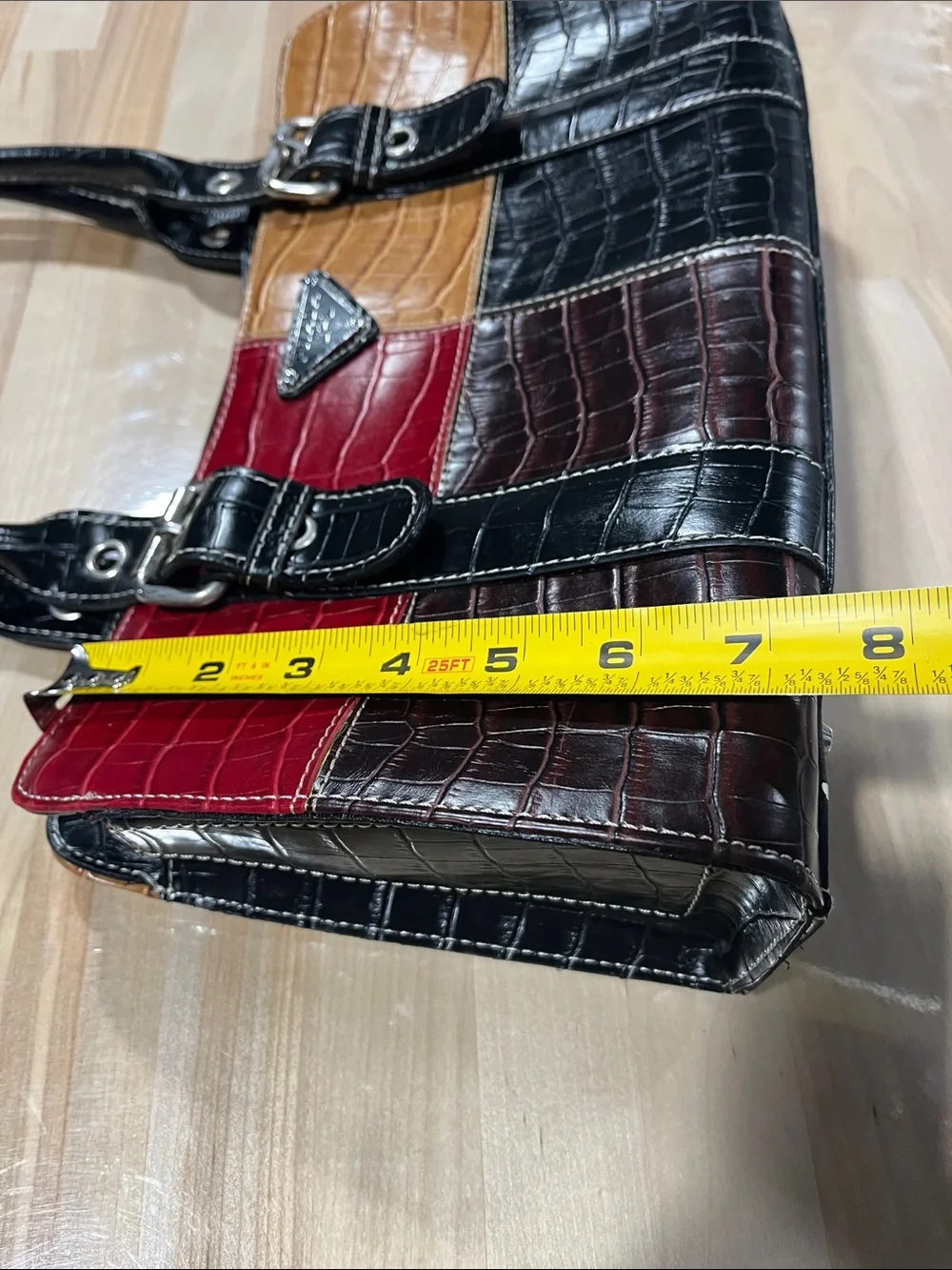 Purse non brand Y2K vibes Tri-Tone Patchwork Croc Satchel Handbag